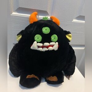 Wild Republic Black Monster Plush Toy with Orange Horn 14”.